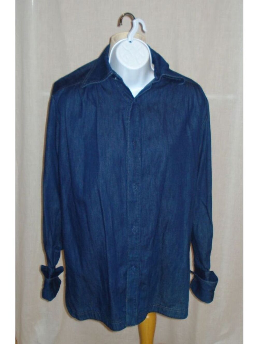 Vintage Gene Ewing BIS Chambray Puff sleeve WMN's Wrinkled Rich Denim Shirt Sz L